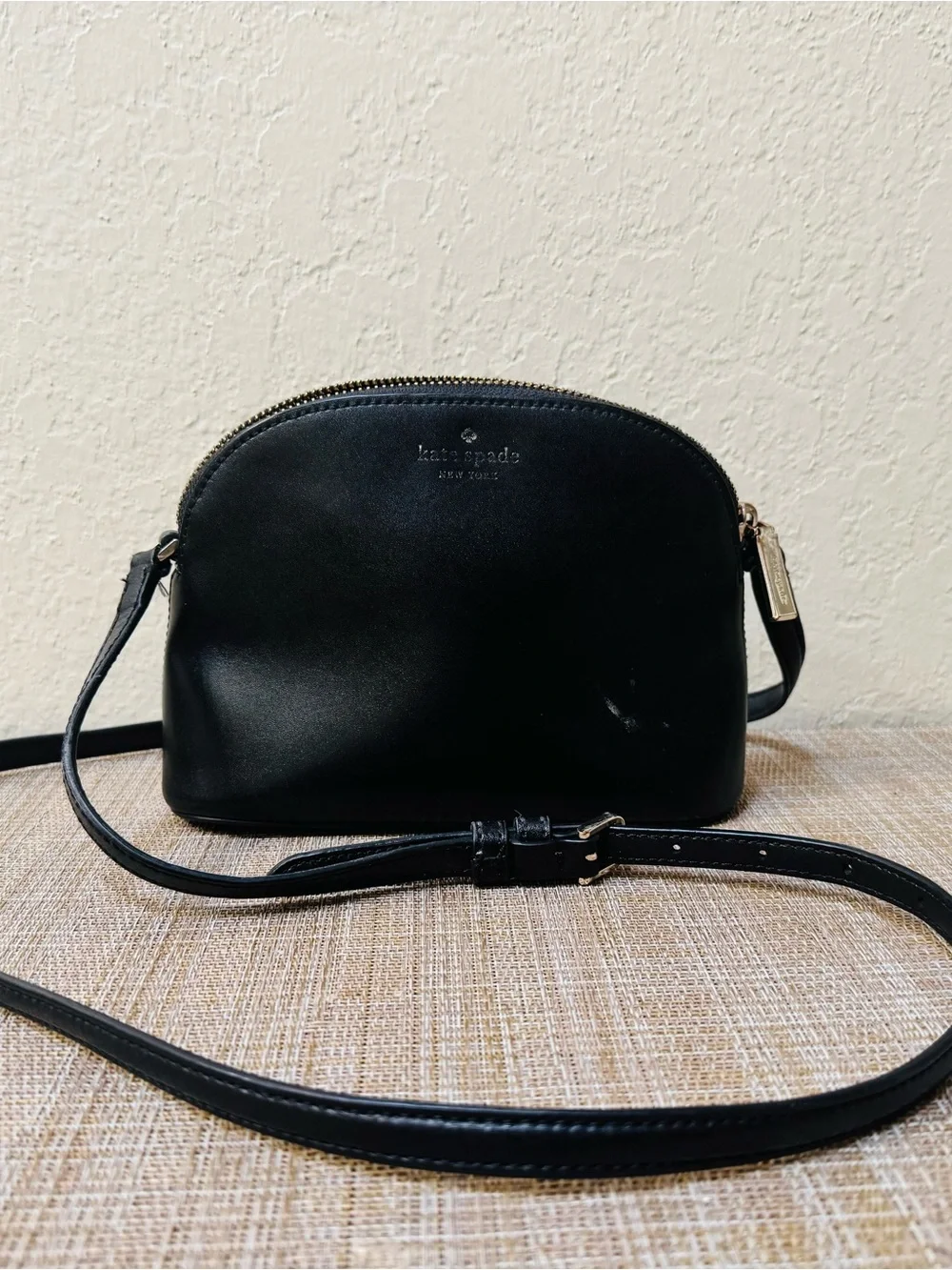 kate spade black leather dome crossbody with gold hardware